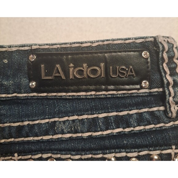 La Idol Womens Shorts Bermuda Length Jeans Jr Size 5 Bling Rhinestone Pockets - Picture 11 of 16